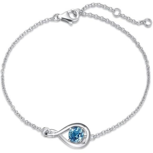 FANCIME Sterling Silver Infinity Bracelet Blue Topaz Birthstone Jewelry Gift - Picture 7 of 7